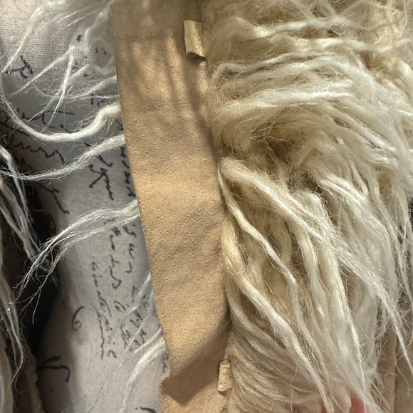 Vintage H&M Women's Tan Suede Leather Long Coat with Shaggy Furry Trim - Picture 12 of 17